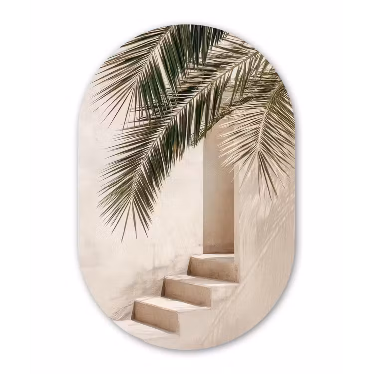 Palmboom - Schaduw - Trap - Beige Wandcirkel Ovaal Forex klein -3d