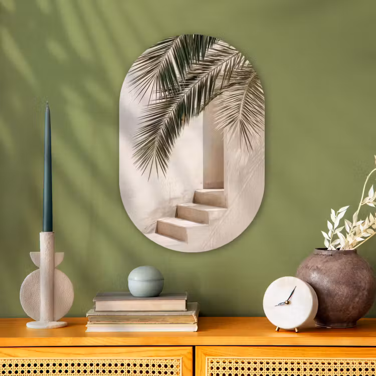 Palmboom - Schaduw - Trap - Beige Wandcirkel Ovaal Forex klein -sfeer2