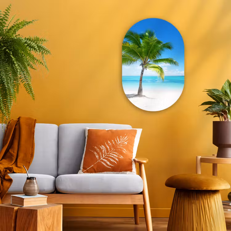 Palmboom - Strand - Zee - Zomer Wandcirkel Ovaal Forex klein -sfeer4