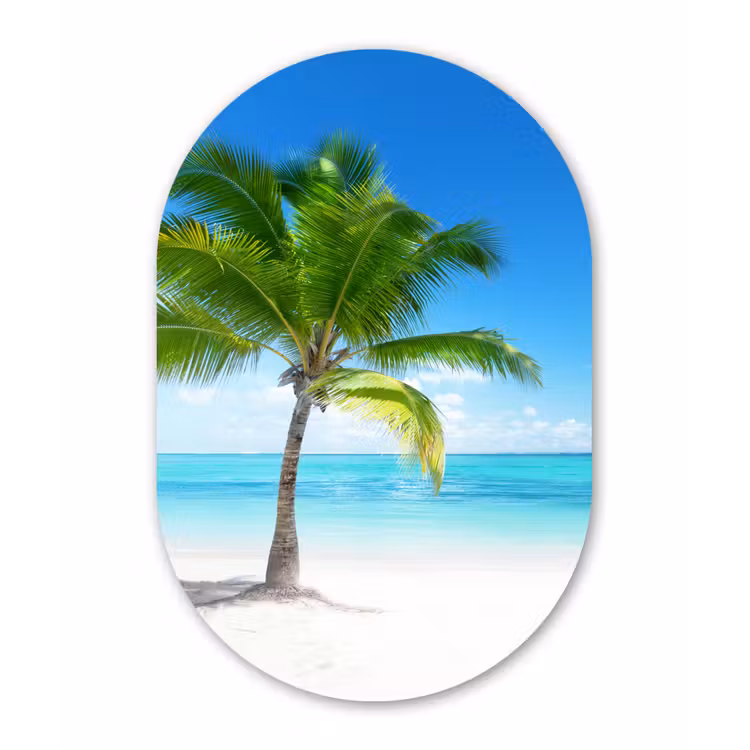 Palmboom - Strand - Zee - Zomer Wandcirkel Ovaal Forex klein -3d