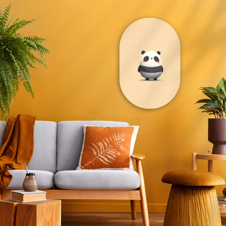 Panda - Beige - Minimalistisch Wandcirkel Ovaal Forex klein -sfeer4