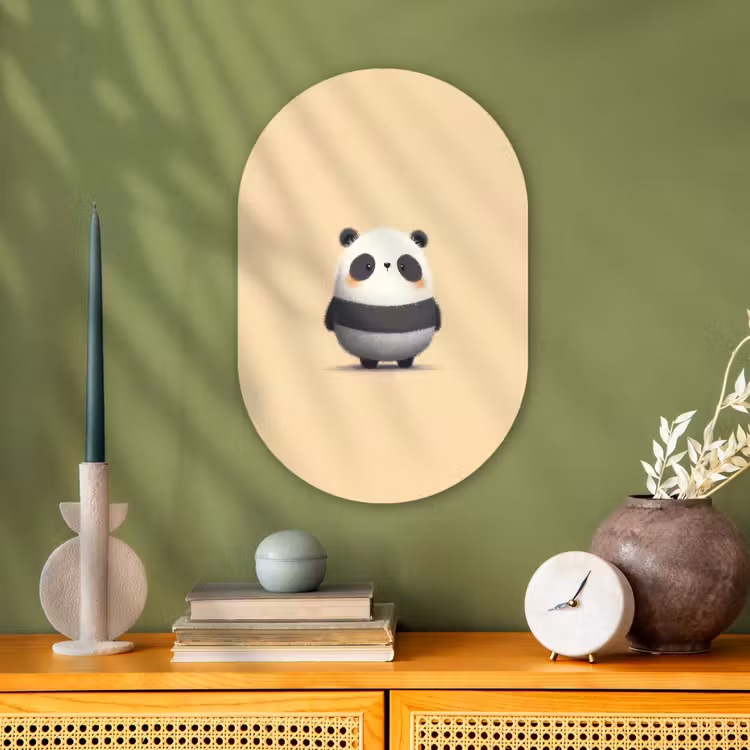 Panda - Beige - Minimalistisch Wandcirkel Ovaal Forex klein -sfeer2