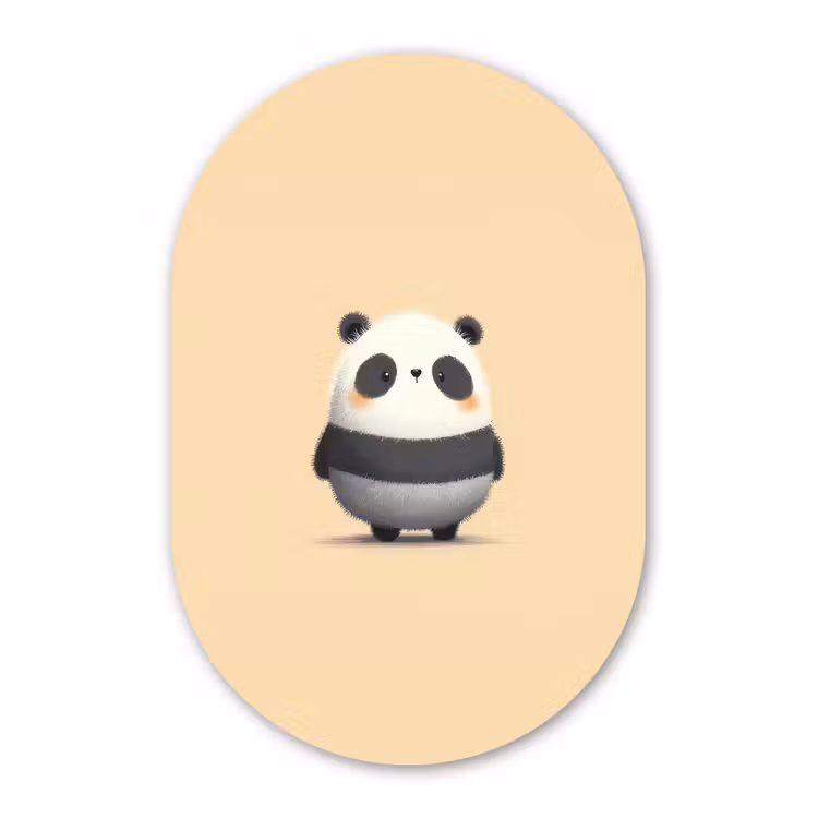 Panda - Beige - Minimalistisch Wandcirkel Ovaal Forex klein -3d