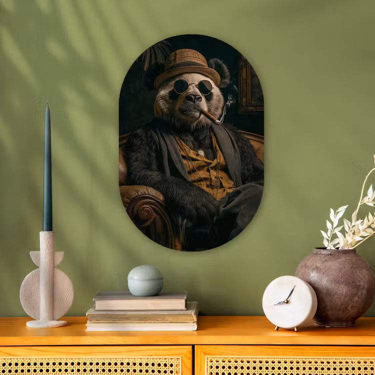 Panda - Hoed - Bril - Pak Wandcirkel Ovaal Forex klein -sfeer2
