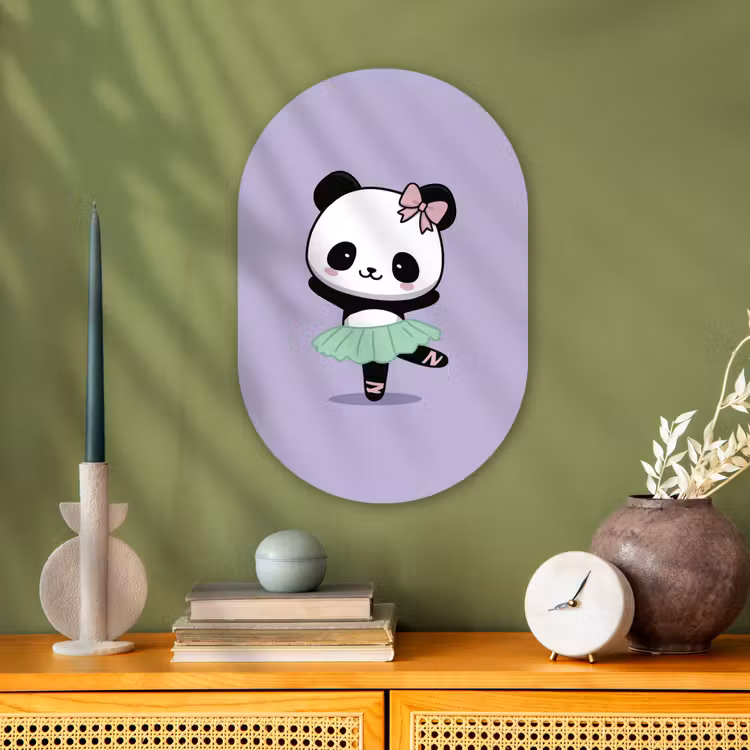 Panda - Paars - Sierlijk - Kawaii Wandcirkel Ovaal Forex klein -sfeer2