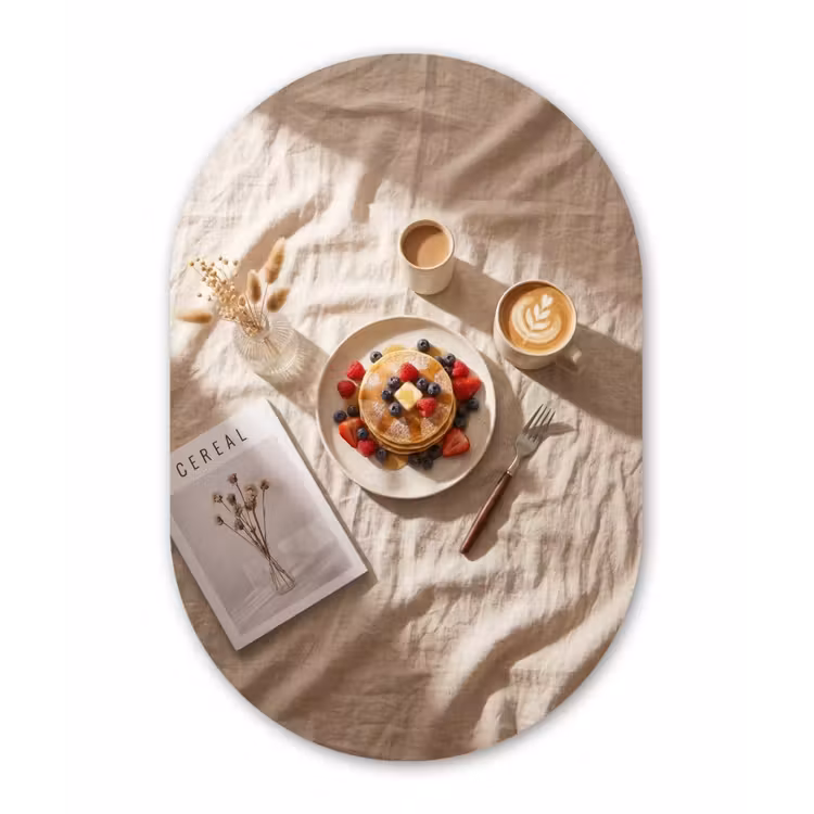Pannenkoeken - Bessen - Ontbijt - Modern - Beige Wandcirkel Ovaal Forex klein -3d