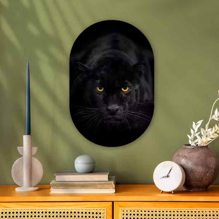 Panter - Dieren - Zwart - Ogen Wandcirkel Ovaal Forex klein -sfeer2