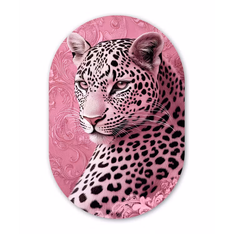 Panter - Luxe - Roze Wandcirkel Ovaal Forex klein -3d
