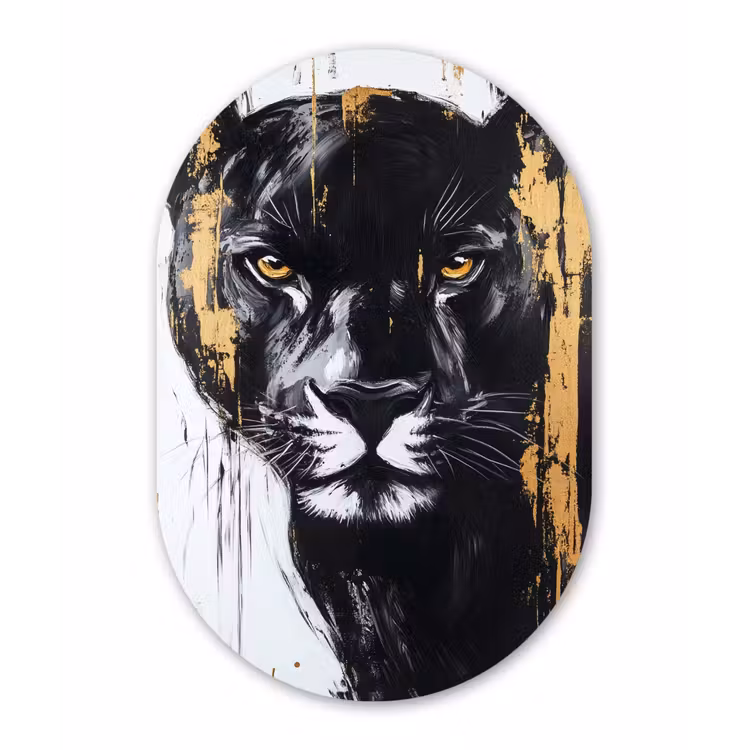Panter - Zwart - Abstract - Verfstreken Wandcirkel Ovaal Forex klein -3d