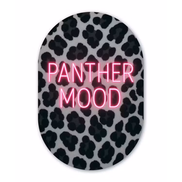 Panterprint - Zwart - Neonletters - Roze Wandcirkel Ovaal Forex klein -3d