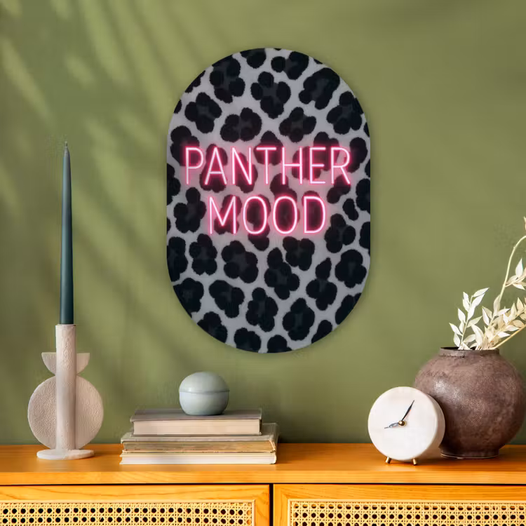 Panterprint - Zwart - Neonletters - Roze Wandcirkel Ovaal Forex klein -sfeer2