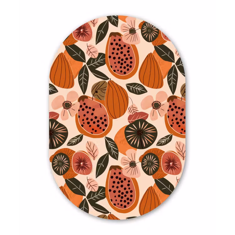 Papaja - Bloesem - Oranje Wandcirkel Ovaal Forex klein 630 -3d
