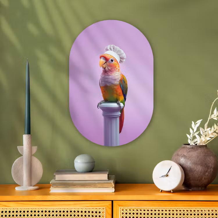 Papegaai - Koksmuts - Pilaar - Vogel Wandcirkel Ovaal Forex klein -sfeer2