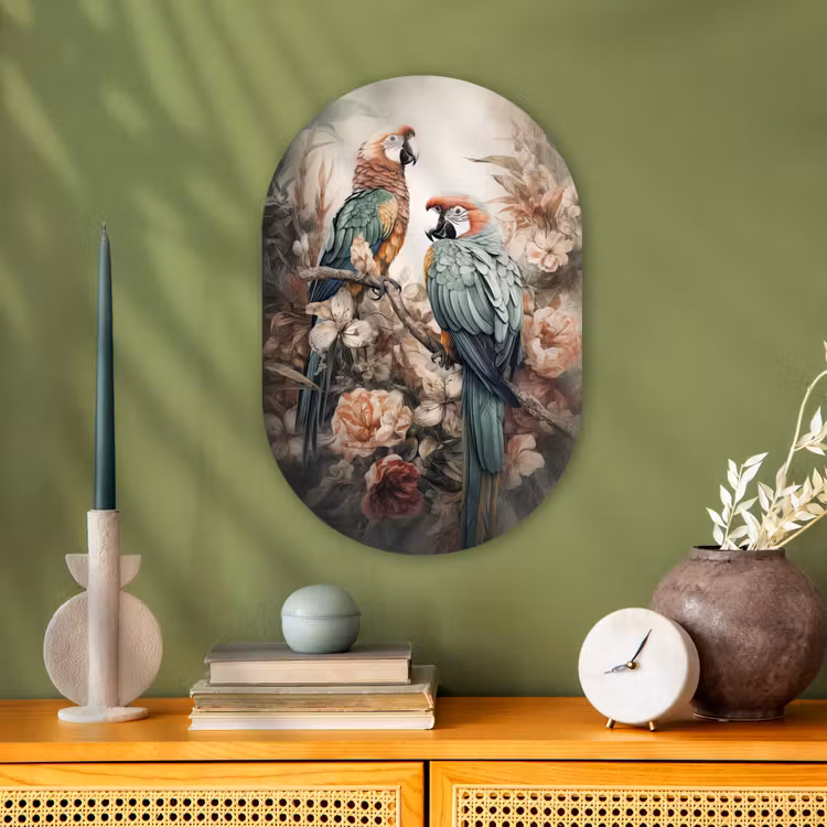 Papegaaien - Vogels - Natuur - Bloemen Wandcirkel Ovaal Forex klein -sfeer2