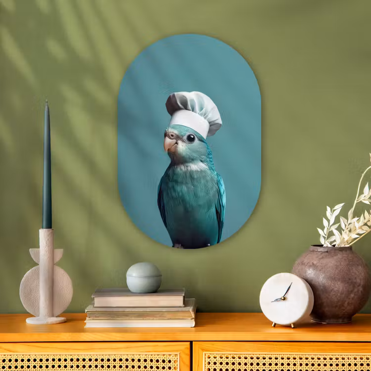 Parkiet - Vogel - Koksmuts - Cute Wandcirkel Ovaal Forex klein -sfeer2