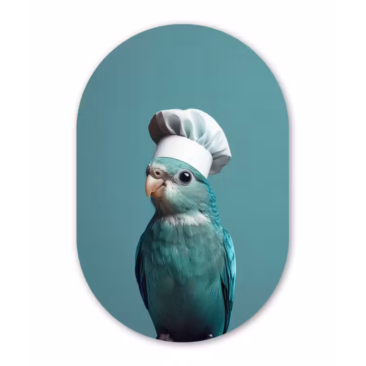 Parkiet - Vogel - Koksmuts - Cute Wandcirkel Ovaal Forex klein -3d