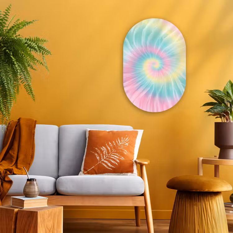 Pasteltinten - Tie dye - Roze Wandcirkel Ovaal Forex klein -sfeer4