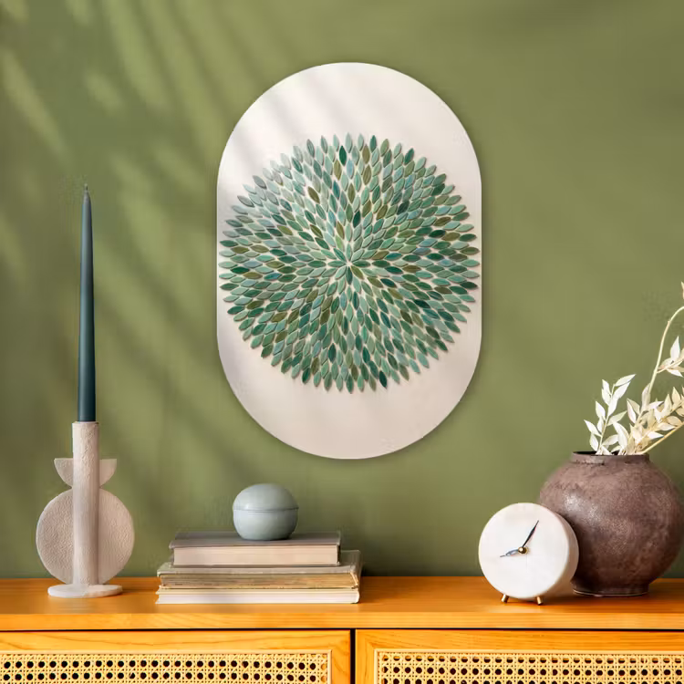 Patroon - Blad - Groen - Abstract Wandcirkel Ovaal Forex klein -sfeer2