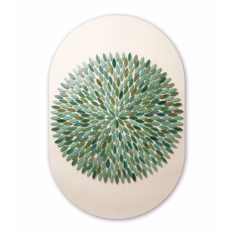 Patroon - Blad - Groen - Abstract Wandcirkel Ovaal Forex klein -3d