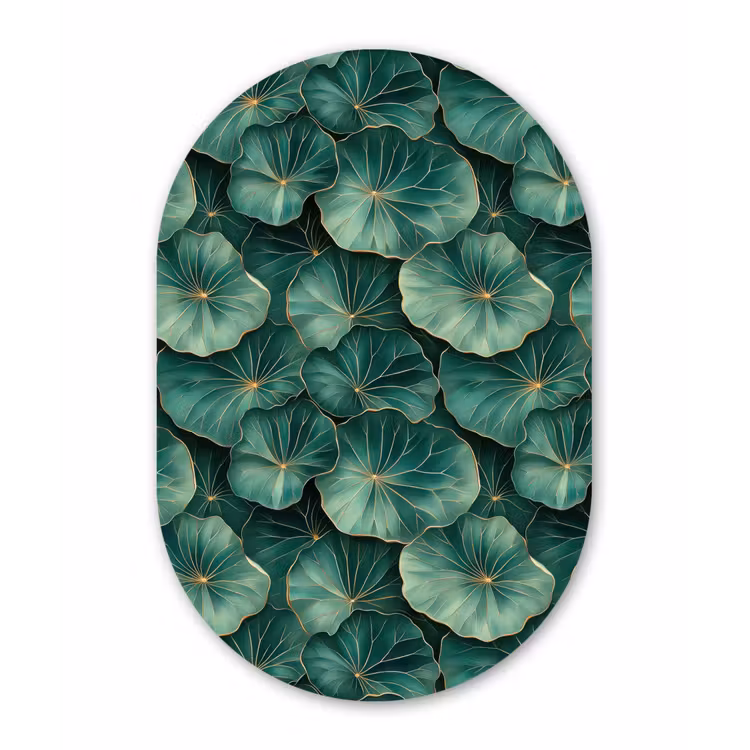 Patroon - Bladeren - Groen Wandcirkel Ovaal Forex klein 630 -3d