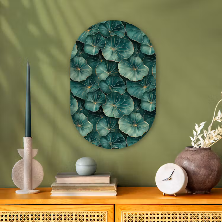 Patroon - Bladeren - Groen Wandcirkel Ovaal Forex klein 630 -sfeer2