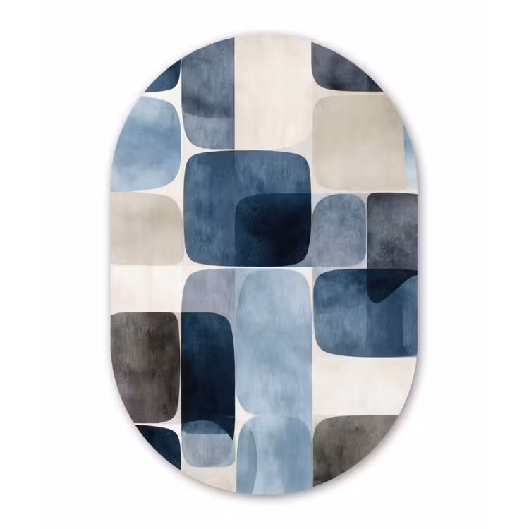 Patroon - Blauw - Vierkanten Wandcirkel Ovaal Forex klein -3d