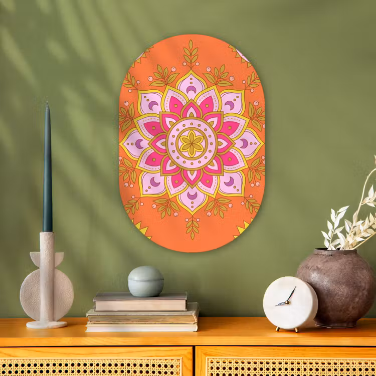 Patroon - Bloemmotief - Decoratie - Abstract - Roze Wandcirkel Ovaal Forex klein -sfeer2