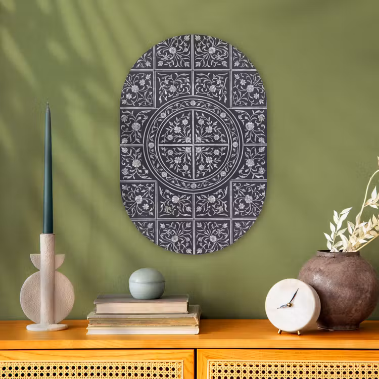 Patroon - Bloemmotief - Decoratie - Klassiek - Zwart Wandcirkel Ovaal Forex klein -sfeer2