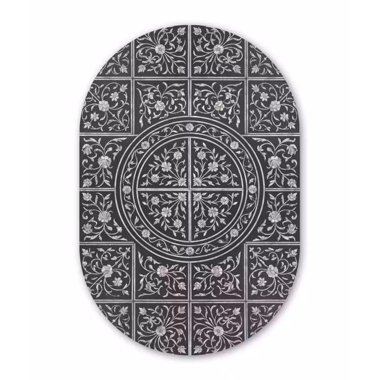Patroon - Bloemmotief - Decoratie - Klassiek - Zwart Wandcirkel Ovaal Forex klein -3d