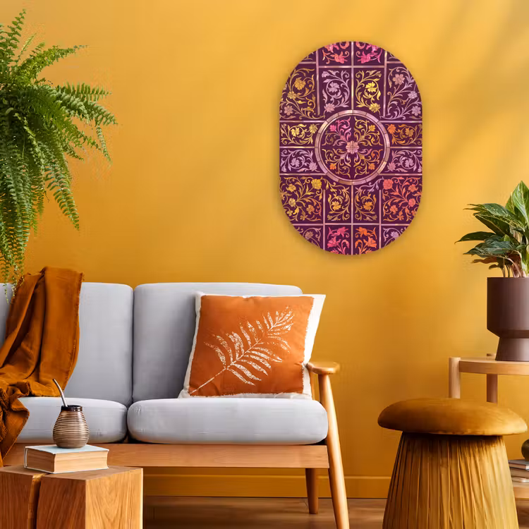 Patroon - Floraal - Oosters - Paars - Goud Wandcirkel Ovaal Forex klein -sfeer4