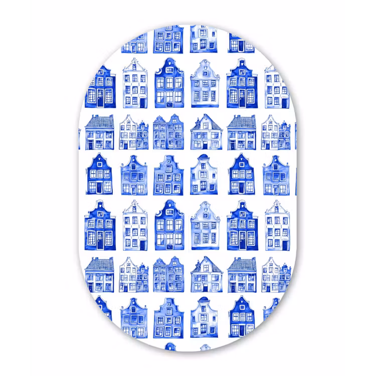 Patroon - Huizen - Blauw Wandcirkel Ovaal Forex klein 630 -3d