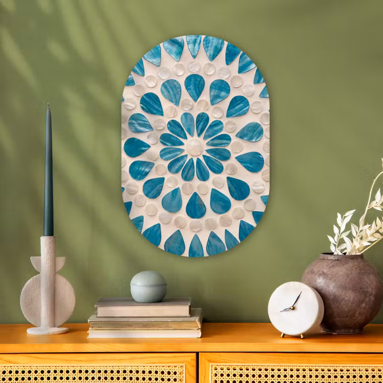 Patroon - Mozaïek - Schelpen - Abstract - Turquoise Wandcirkel Ovaal Forex klein -sfeer2