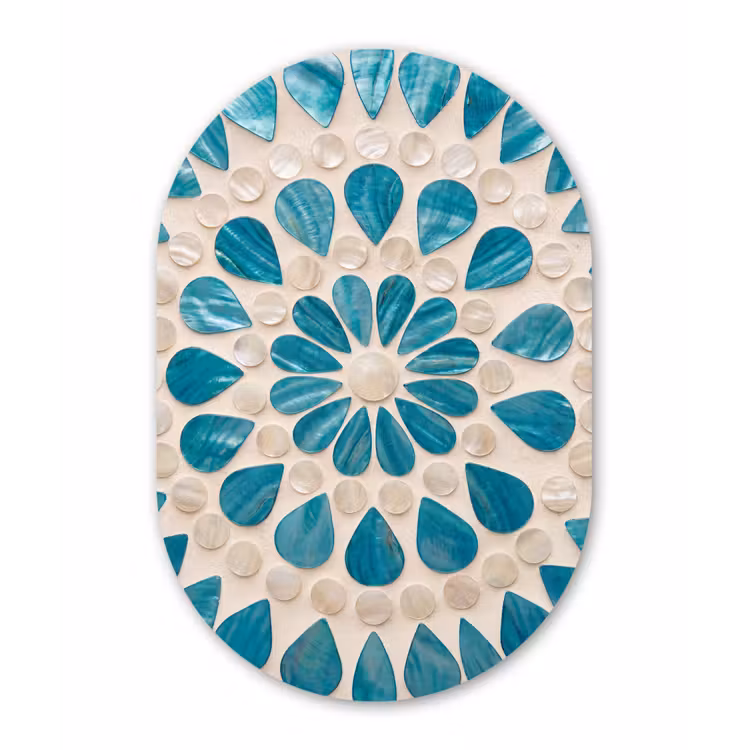 Patroon - Mozaïek - Schelpen - Abstract - Turquoise Wandcirkel Ovaal Forex klein -3d