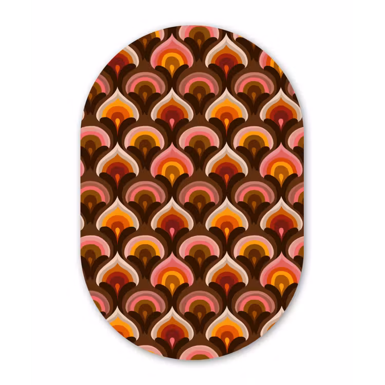 Patroon - Retro - Kleurrijk Wandcirkel Ovaal Forex klein 630 -3d