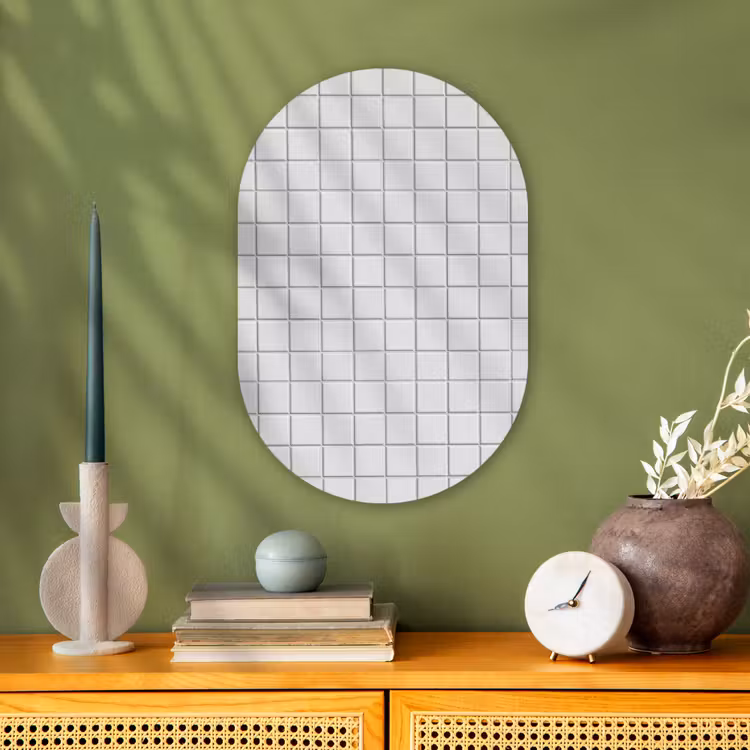 Patroon - Tegels - Grijs - Wit Wandcirkel Ovaal Forex klein 630 -sfeer2