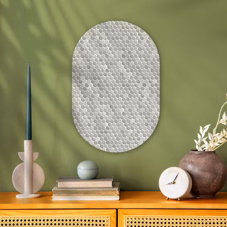 Penny - Mozaïek - Lichtgrijs Wandcirkel Ovaal Forex klein 630 -sfeer2