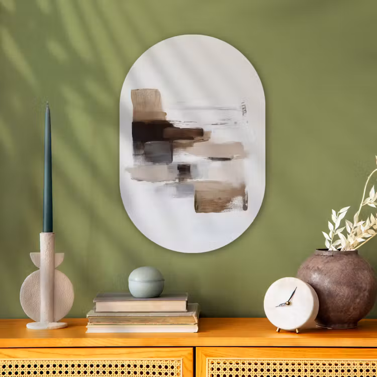 Penseelstreken - Balans - Beige - Bruin Wandcirkel Ovaal Forex klein -sfeer2