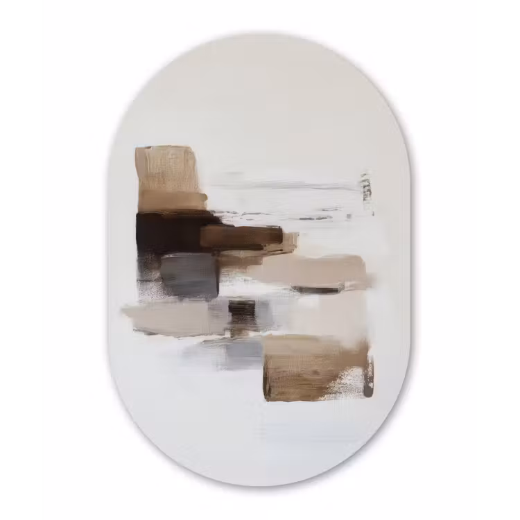 Penseelstreken - Balans - Beige - Bruin Wandcirkel Ovaal Forex klein -3d