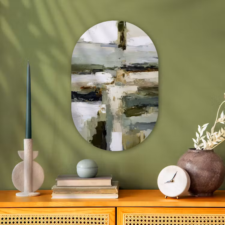 Penseelstreken - Groen - Abstract - Japandi Wandcirkel Ovaal Forex klein -sfeer2