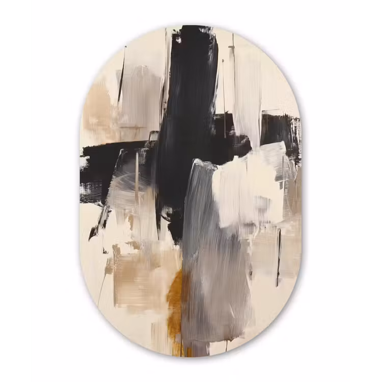 Penseelstreken - Ruw - Abstract - Beige Wandcirkel Ovaal Forex klein -3d