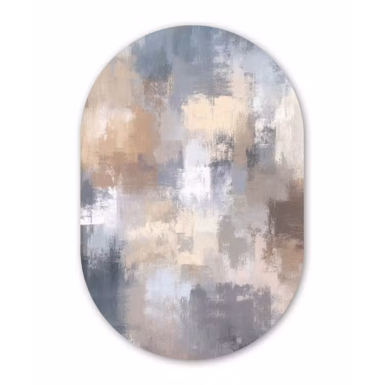 Penseelstreken - Schilderij - Beige Wandcirkel Ovaal Forex klein -3d