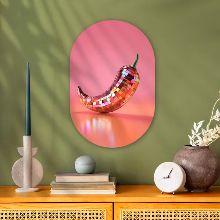 Peper - Disco - Rood - Glitter Wandcirkel Ovaal Forex klein -sfeer2