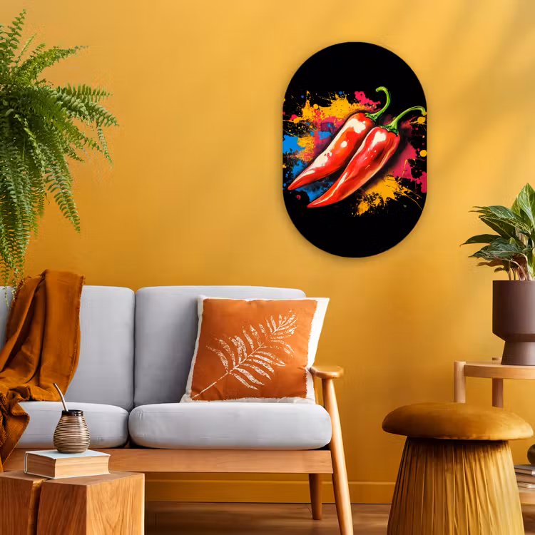 Peper - Graffiti - Verf - Abstract - Modern - Kleurrijk Wandcirkel Ovaal Forex klein -sfeer4