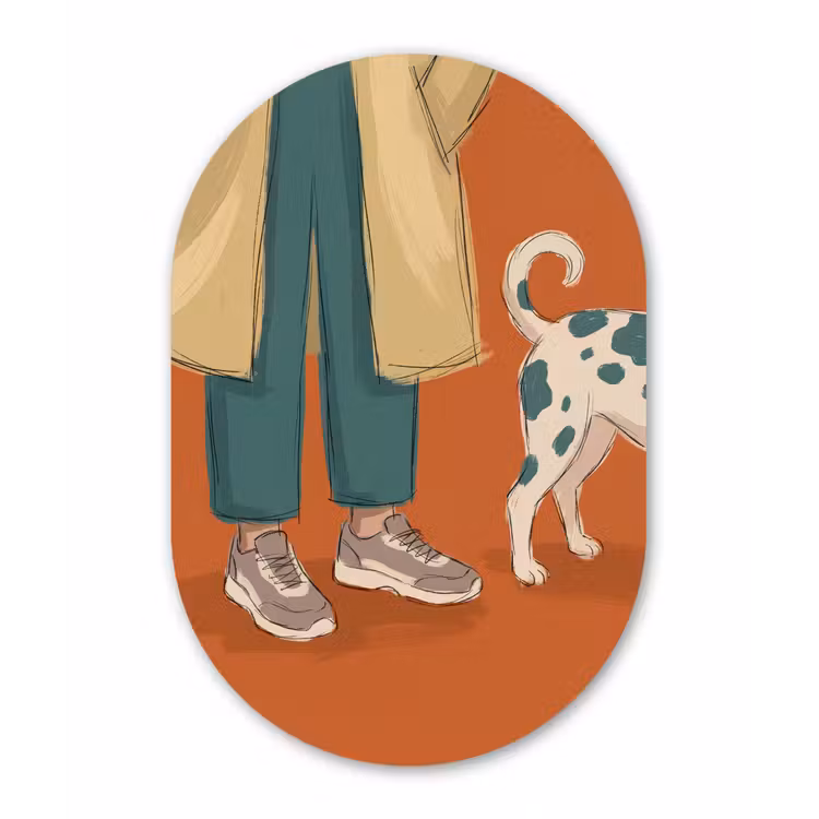 Persoon - Hond - Dieren - Illustratie - Modern Wandcirkel Ovaal Forex klein -3d