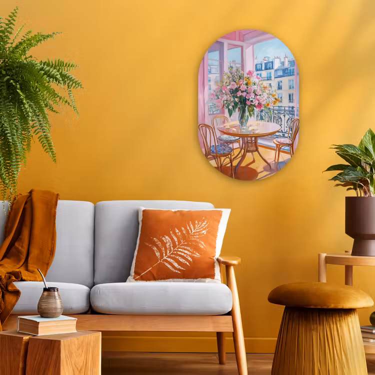 Pink - City - Bloemen Wandcirkel Ovaal Forex klein -sfeer4