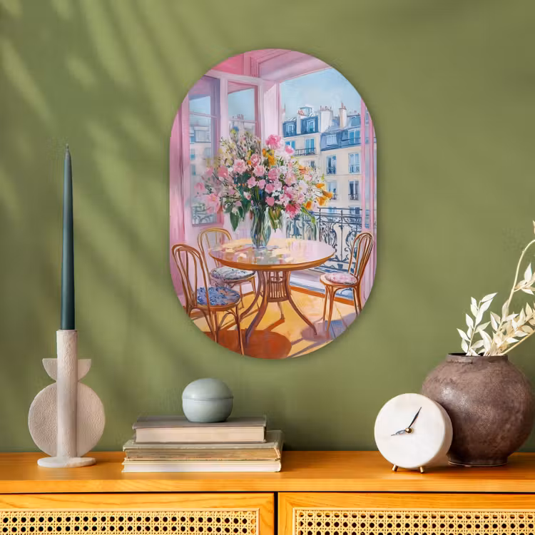 Pink - City - Bloemen Wandcirkel Ovaal Forex klein -sfeer2