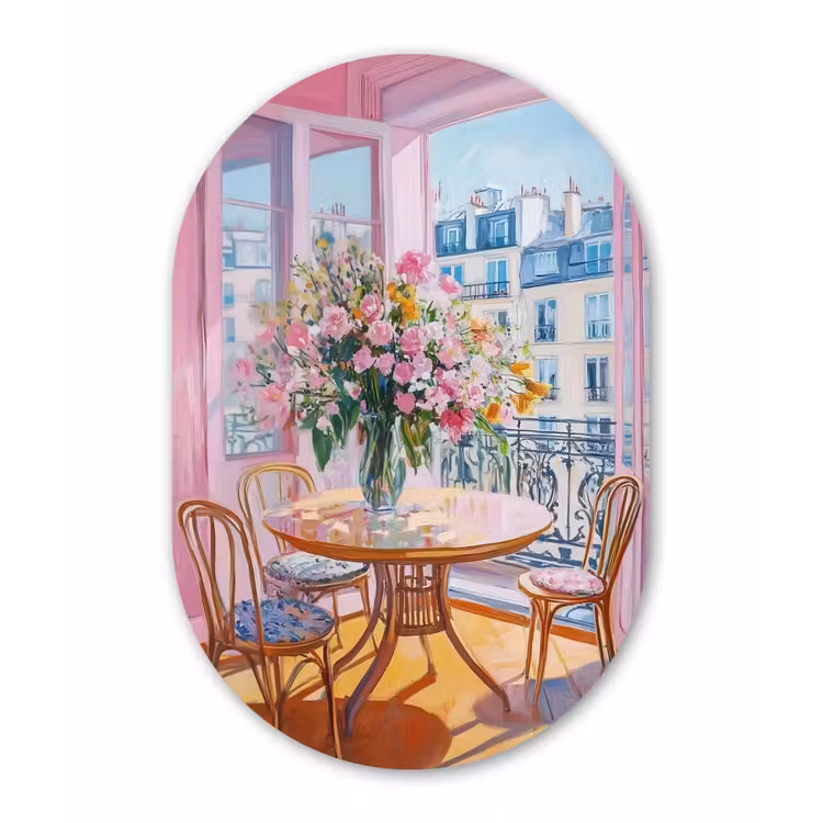 Pink - City - Bloemen Wandcirkel Ovaal Forex klein -3d
