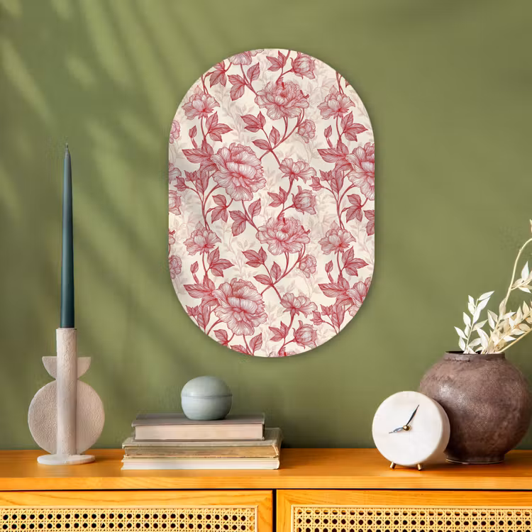 Pioenrozen - Modern -  Rood Wandcirkel Ovaal Forex klein 630 -sfeer2