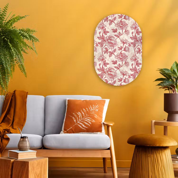 Pioenrozen - Modern -  Rood Wandcirkel Ovaal Forex klein 630 -sfeer4
