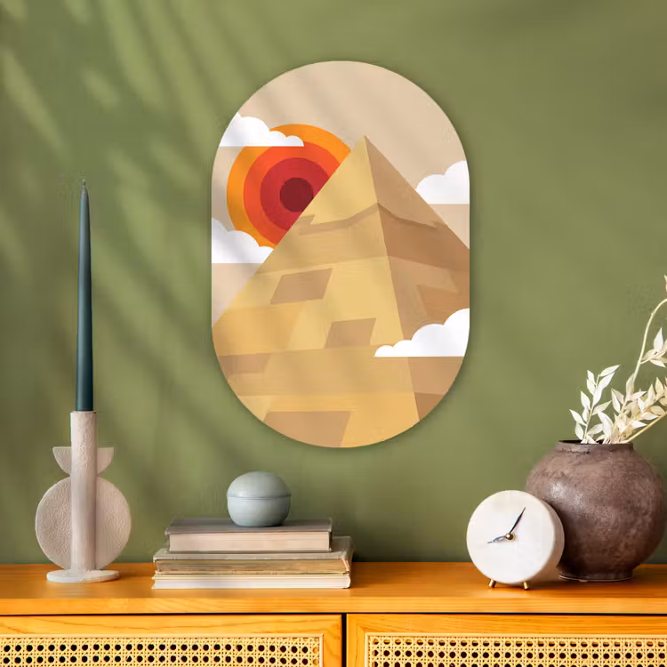 Piramide - Zon - Woestijn - Modern - Oranje Wandcirkel Ovaal Forex klein -sfeer2